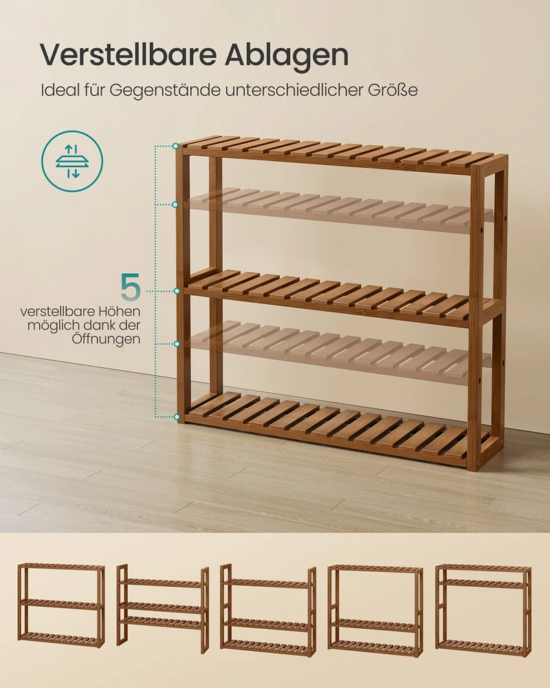 Songmics Bambukinė lentyna su 3 reguliuojamomis lentynomis 15x60x54 cm