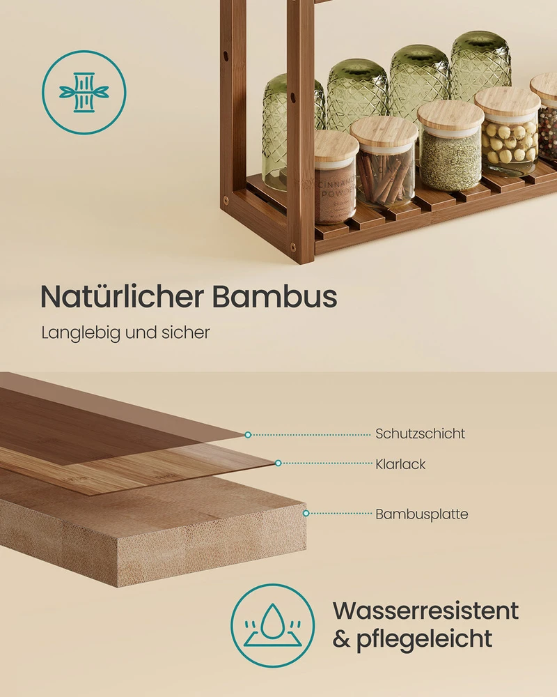Songmics Bambukinė lentyna su 3 reguliuojamomis lentynomis 15x60x54 cm