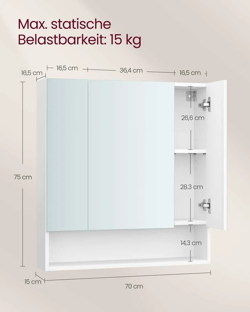 Songmics Vasagle Vonios spintelė su 3 durelėmis 16,5 x 70 x 75 cm debesų spalvos balta