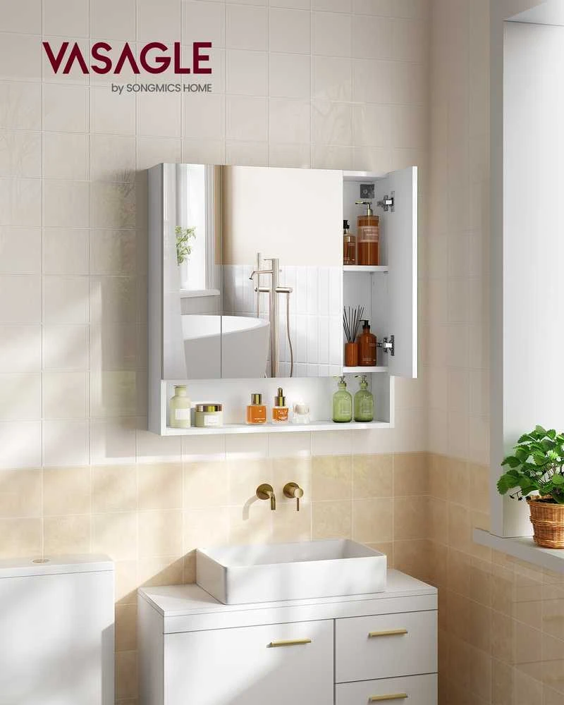 Songmics Vasagle Vonios spintelė su 3 durelėmis 16,5 x 70 x 75 cm debesų spalvos balta