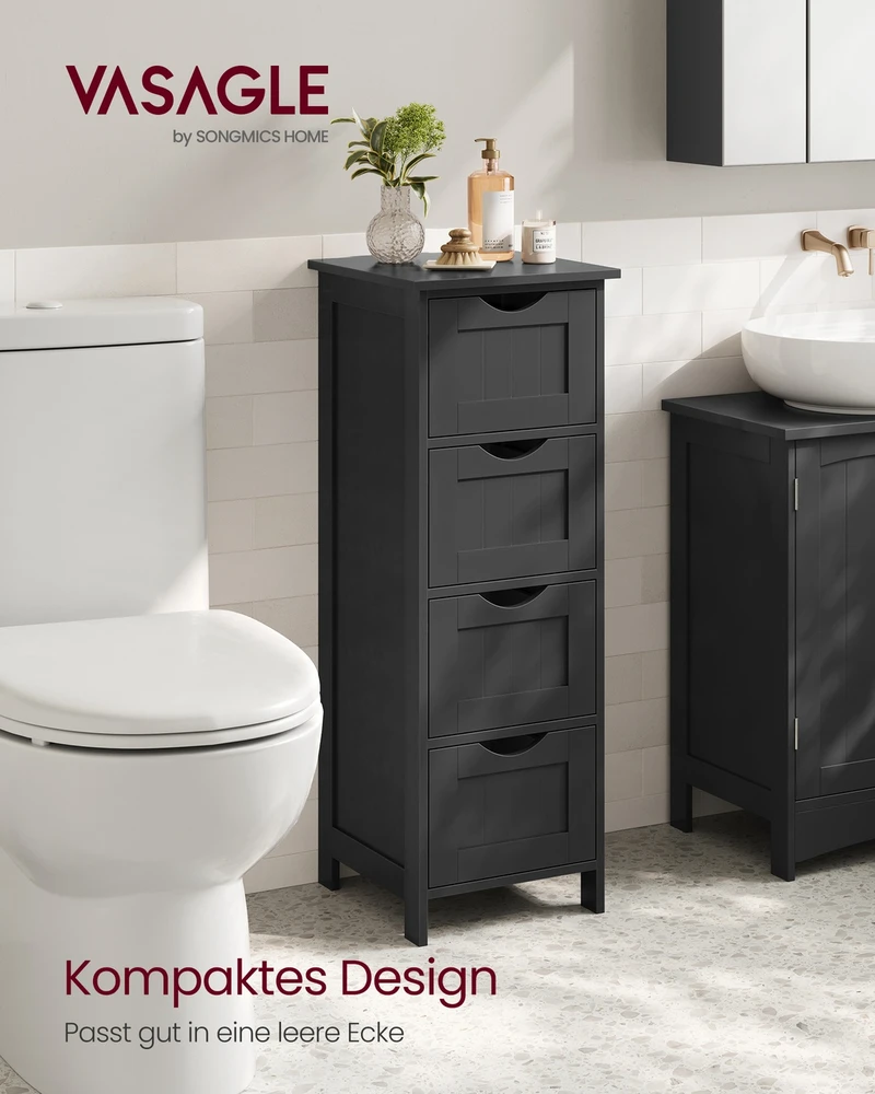 Songmics VASAGLE pagalbinė spintelė su 4 stalčiais 30 x 30 x 82 cm rašalo juodos spalvos