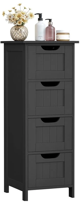 Songmics VASAGLE pagalbinė spintelė su 4 stalčiais 30 x 30 x 82 cm rašalo juodos spalvos