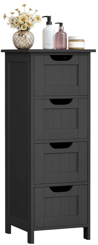 Songmics VASAGLE pagalbinė spintelė su 4 stalčiais 30 x 30 x 82 cm rašalo juodos spalvos