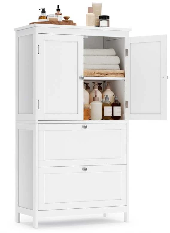 Songmics Vasagle Vonios spintelė 30 x 60 x 110 cm su 2 durelėmis ir 2 stalčiais