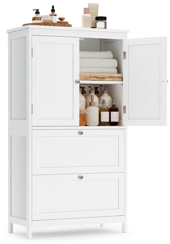 Songmics Vasagle Vonios spintelė 30 x 60 x 110 cm su 2 durelėmis ir 2 stalčiais