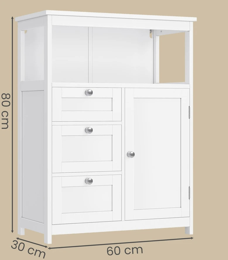 Songmics Vonios kambario spintelė su 3 stalčiais ir reguliuojama lentyna 30x60x80 cm