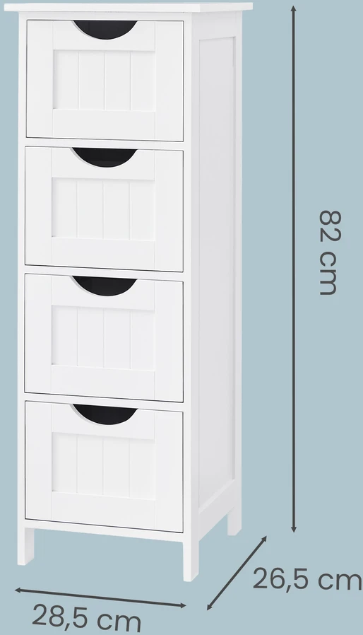 Songmics VASAGLE balta spintelė su 4 stalčiais, 30x82x30 cm