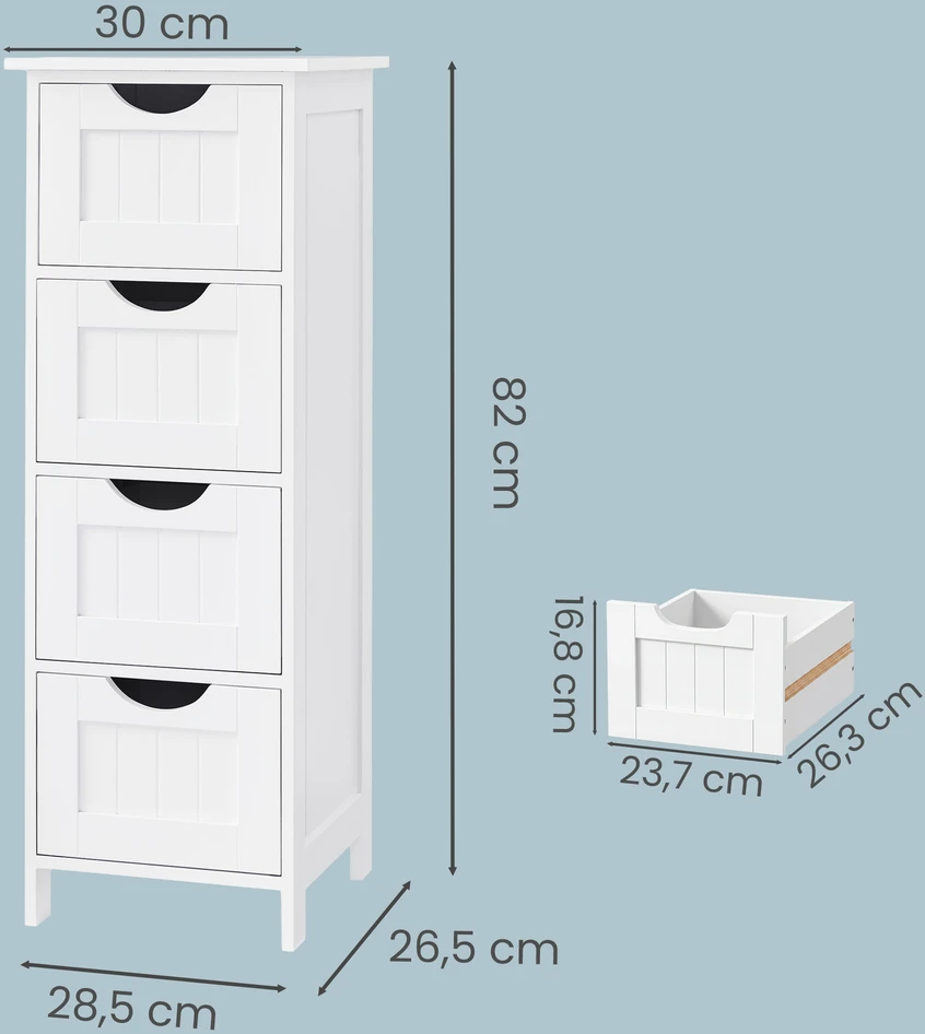 Songmics Balta spintelė su 4 stalčiais, 30x82x30 cm