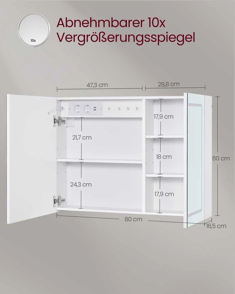 Songmics Vonios veidrodinė spintelė 16,5x80x60 cm balta, saugojimo