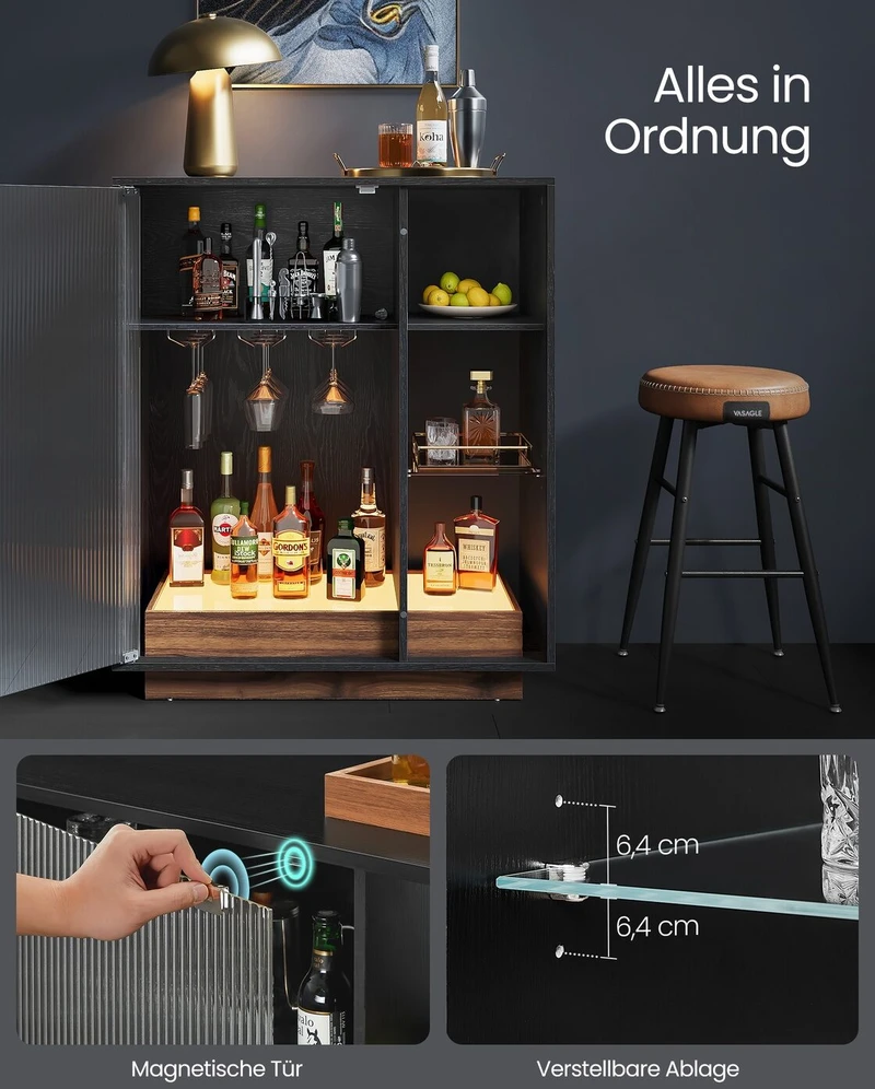 Songmics Vasagle Weinschrank mit Beleuchtung und geriffelter Glastür