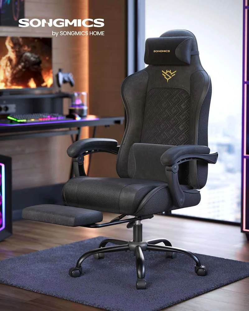 Songmics Ergonomiška žaidimų kėdė su pakoju ir pagalve