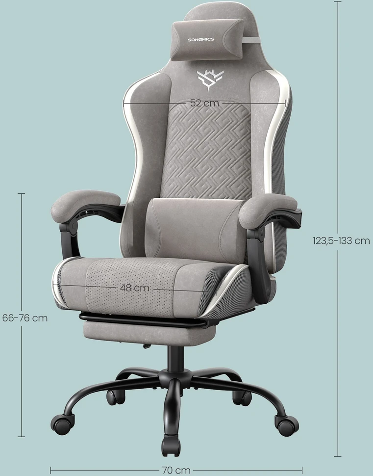 Songmics Ergonomiška žaidimų kėdė su pakoju ir spyruoklinėmis pagalvėlėmis 70x70x(123,5-133) cm