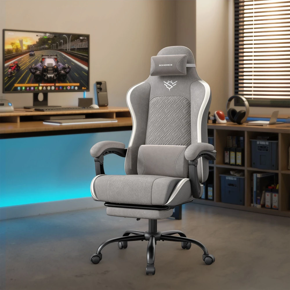 Songmics Ergonomiška žaidimų kėdė su pakoju ir spyruoklinėmis pagalvėlėmis 70x70x(123,5-133) cm