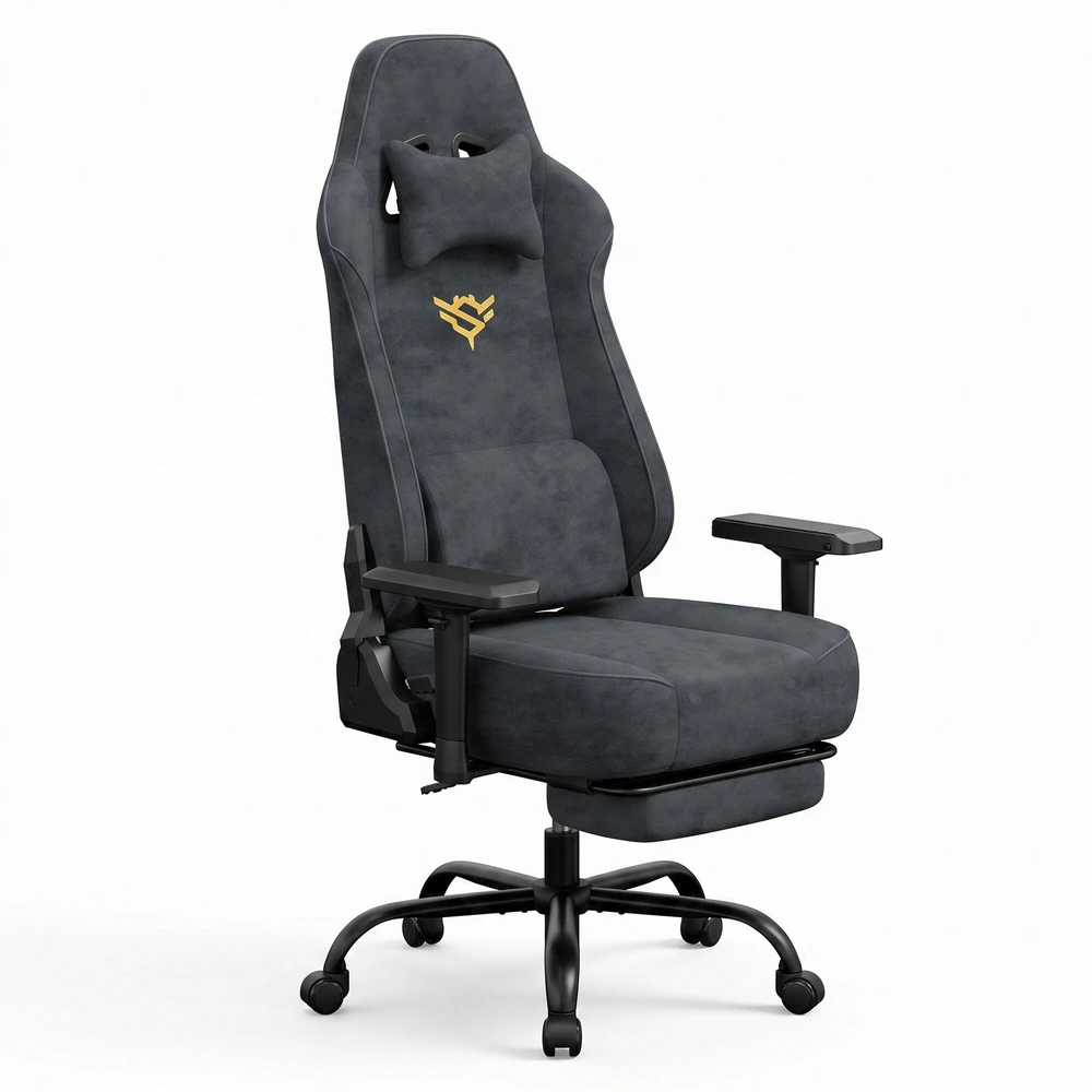 Songmics Žaidimų kėdė su 4D porankiais ir pakoju, pilka, 72 × 72 × 125–135 cm