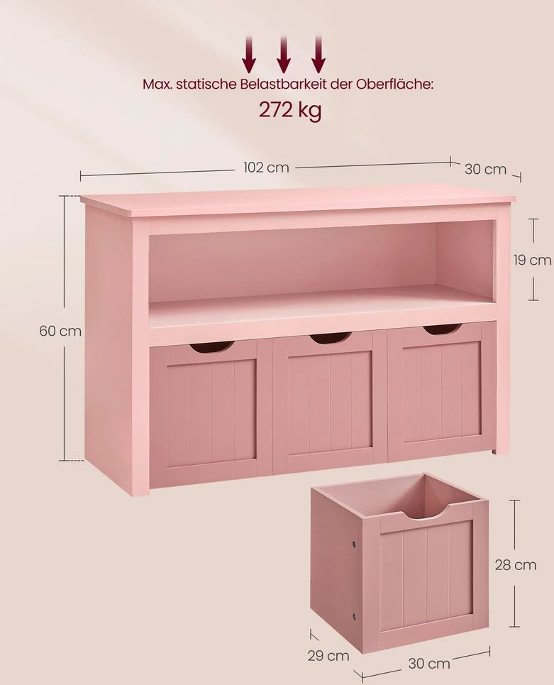 Songmics Vasagle Vaikiška lentyna su ratukais 30 x 102 x 60 cm pastelinės rožinės spalvos
