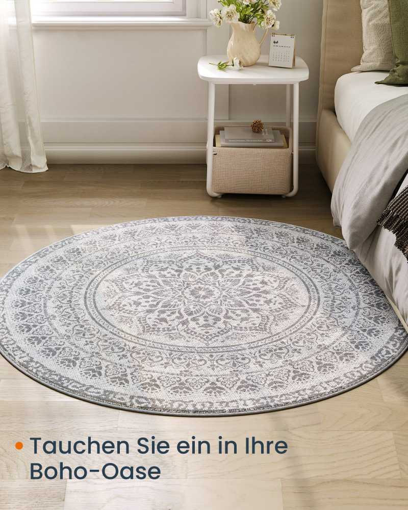 Songmics Apvali kiliminė danga, 120 cm skersmens, pilka