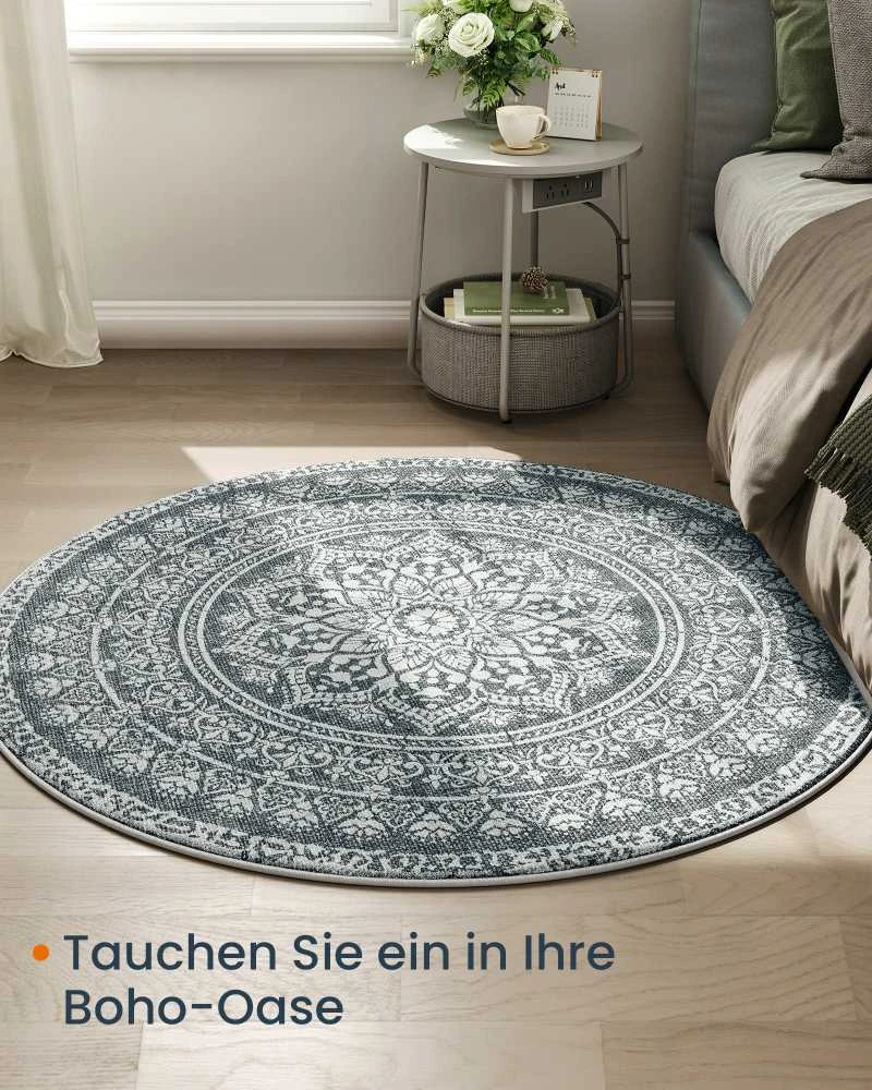 SONGMICS HOME Apvalus kilimas 120 cm Boho stiliaus antracito pilkos spalvos