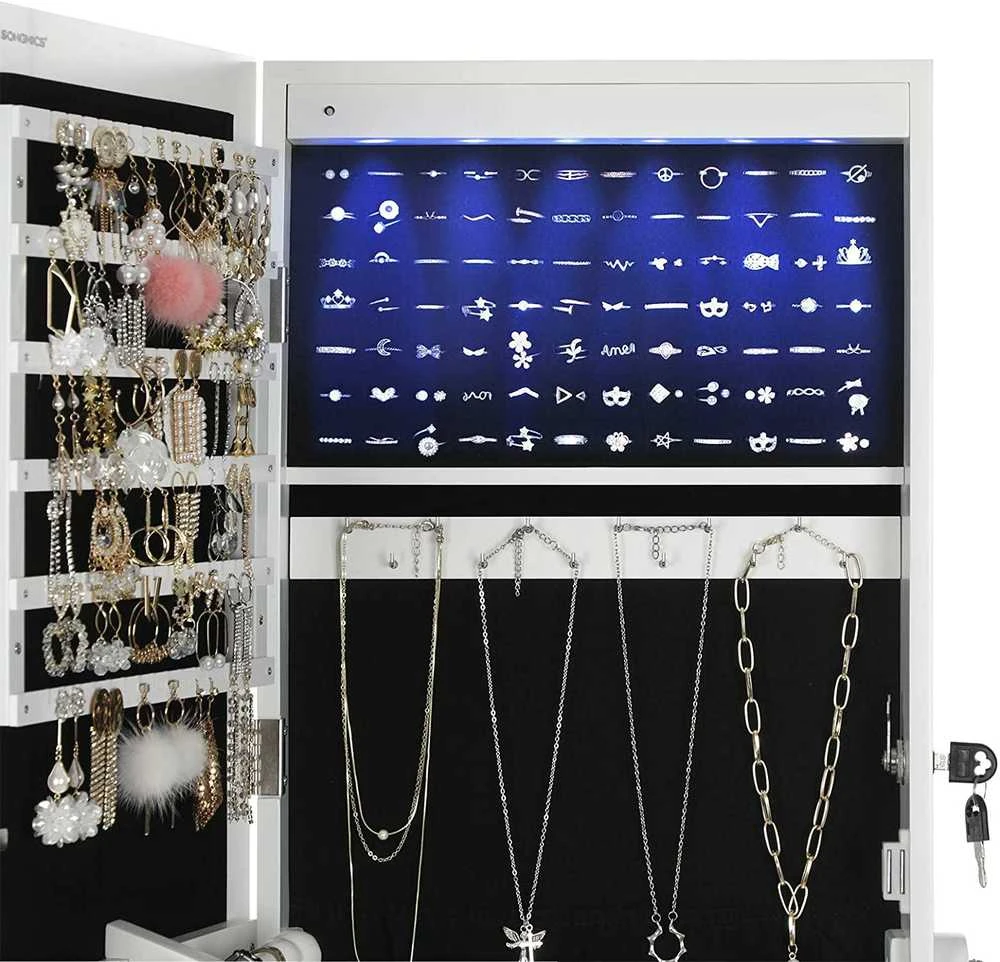 Songmics Fantastiška juvelyrinių dirbinių spintelė su LED