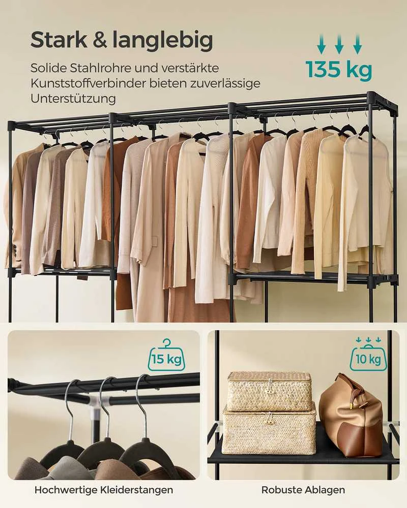 SONGMICS spinta su 5 pakabinamais skyrius 205 x 43 x 166 cm juoda