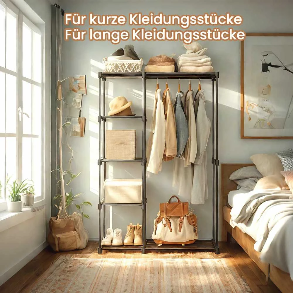Songmics Drabužių kabykla su lentynomis, 112x43x165 cm, pilka