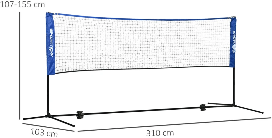 SPORTNOW badmintono tinklo rinkinys, sulankstomas teniso tinklas, reguliuojamas aukštis 103/120/155 cm, tinka naudoti lauke ir viduje, metalinis, poliesteris, mėlynas