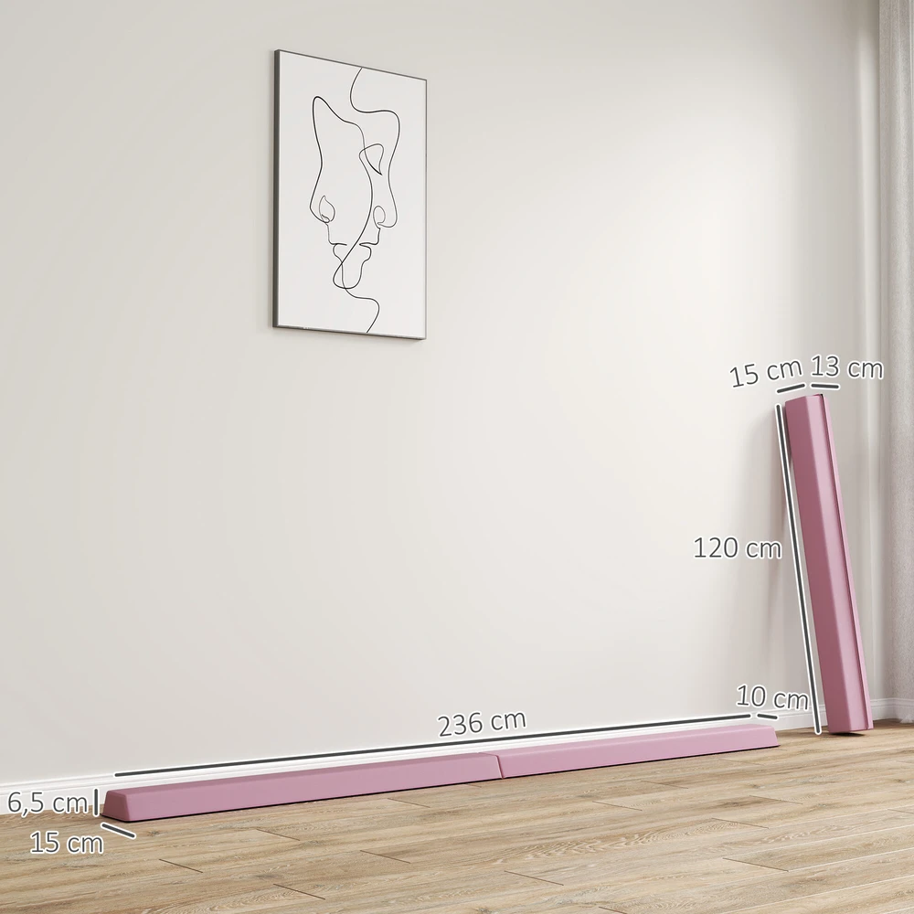 SPORTNOW 236 cm sulankstomas gimnastikos buomas, nešiojamas balanso buomas, neslystantis, iki 80 kg, vaikams nuo 3 metų, vidaus ir lauko, rožinis