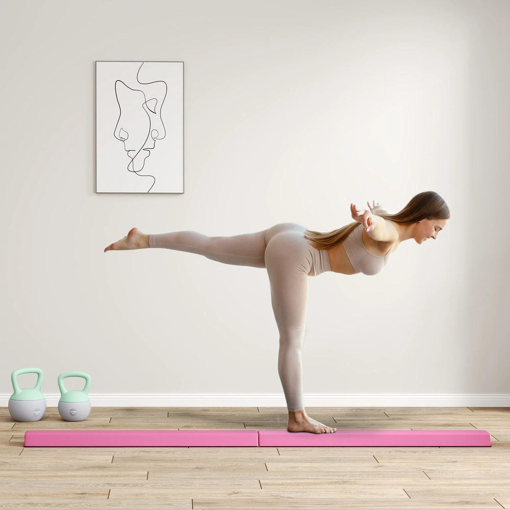 SPORTNOW 236 cm sulankstomas balanso buomas, nešiojamas gimnastikos buomas, neslystantis, iki 80 kg, vaikams nuo 3 metų, vidaus ir lauko naudojimui, šviesiai raudona