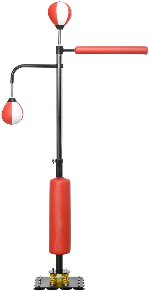 SPORTNOW pastatomas bokso maišas, 140-205 cm reguliuojamo aukščio bokso treniruoklis su 2 greičio kriaušėmis, refleksine lazda ir siurbtukiniu pagrindu suaugusiesiems