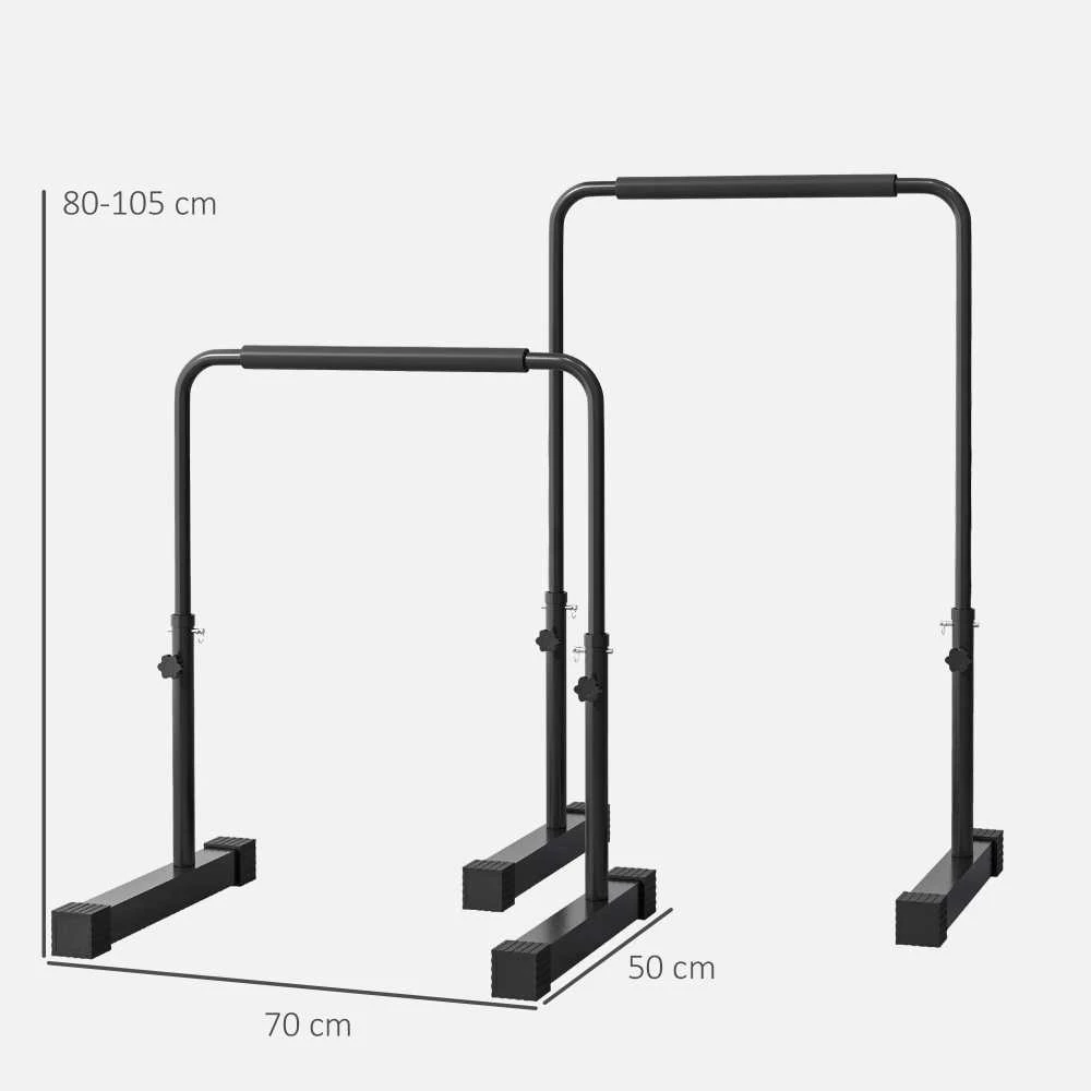 Sportnow HOMCOM lygiagrečių štangų rinkinys, 2 vnt., neslidžios, 80–100 cm reguliuojamo aukščio fitneso paraletės raumenų ir jėgos treniruotėms, plieninės, juodos