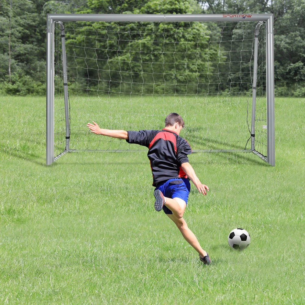Sportnow HOMCOM Futbolo vartai su PE tinkleliu, futbolo vartai vaikams ir suaugusiems, 240 x 85 x 160 cm, plienas, PE, sodui, futbolo treniruotėms, pilkos spalvos