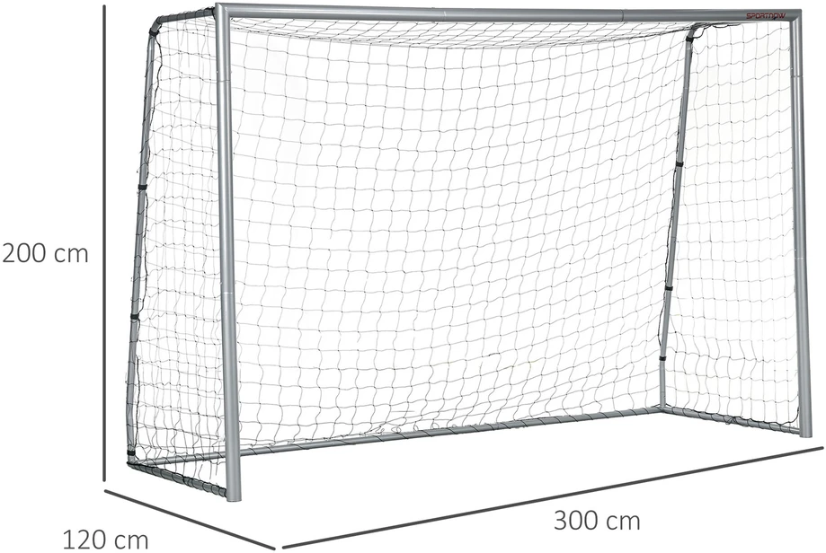 Sportnow HOMCOM futbolo vartai su PE tinklu, futbolo vartai vaikams ir suaugusiesiems, 300 x 120 x 200 cm, plienas, pilki, sodo treniruotėms