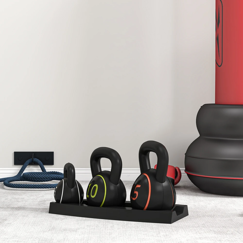 Sportnow HOMCOM virdulys (kettlebell), 2,2kg, 4,5kg, 6,8kg, 3 dalių rinkinys gimnastikai, jėgos treniruotėms, juodas