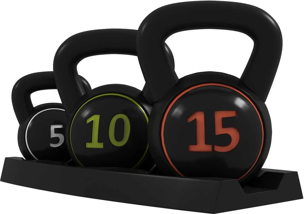 Sportnow HOMCOM virdulys (kettlebell), 2,2kg, 4,5kg, 6,8kg, 3 dalių rinkinys gimnastikai, jėgos treniruotėms, juodas