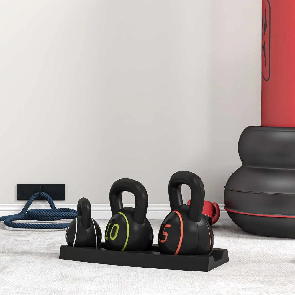 Sportnow HOMCOM virdulys (kettlebell), 2,2kg, 4,5kg, 6,8kg, 3 dalių rinkinys gimnastikai, jėgos treniruotėms, juodas