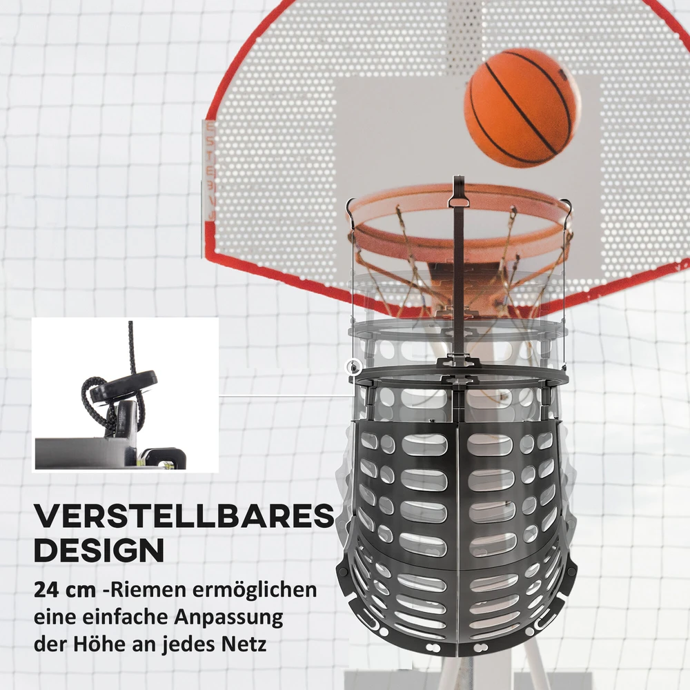 SPORTNOW krepšinio kamuolio grąžinimo įrenginys, 360° besisukantis krepšinio atšokimo priedas, krepšinio metimų treniruočių sistema su atšokimo rampa, vidaus ir lauko sąlygoms, juodas