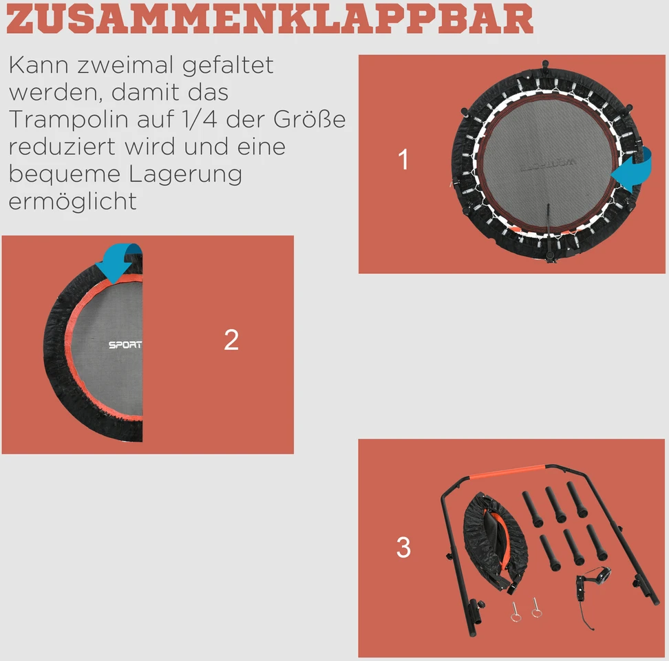 SPORTNOW mini batutas, 102 cm, su LCD monitoriumi, 4 padėčių reguliuojama rankena, iki 100 kg