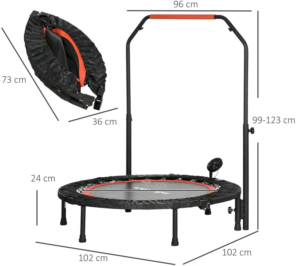 SPORTNOW mini batutas, 102 cm, su LCD monitoriumi, 4 padėčių reguliuojama rankena, iki 100 kg