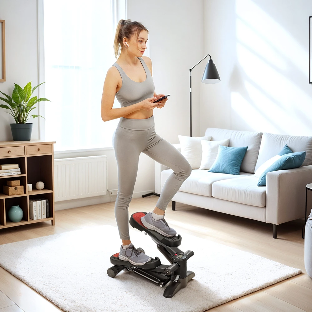 SPORTNOW mini steperis namams su LCD ekranu, 100 kg keliamoji galia, kojų treniruoklis, juodas