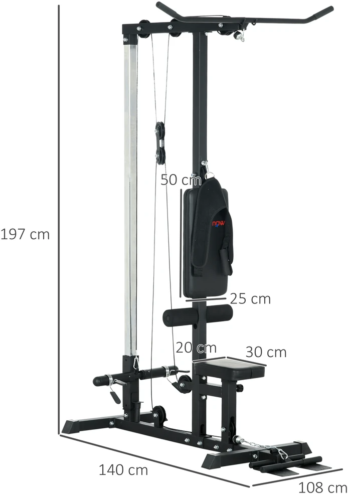 SPORTNOW daugiafunkcė jėgos treniruoklių stotis namams, su skersiniu nugaros treniruotėms ir lynų sistema, su svoriais iki 50 kg, skirta sporto salėms namuose