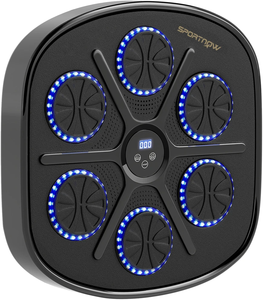 SPORTNOW Music Boxing Machine, elektroninis "Bluetooth" bokso treniruoklis su LED lemputėmis, muzika, sieninis bokso taikinys suaugusiesiems, pratimai namuose, juodas