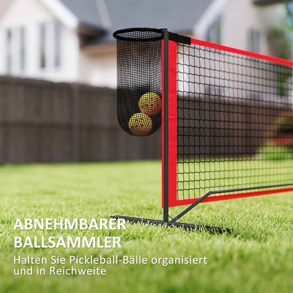 SPORTNOW nešiojamas pickleball tinklo rinkinys, 6,7 m pickleball sistema su tinklu, aikštelės žymėjimo rinkiniu, kamuoliukų rinktuvu, keturiais kamuoliukais ir krepšiu nešiojimui, laukui, įvažiavimui