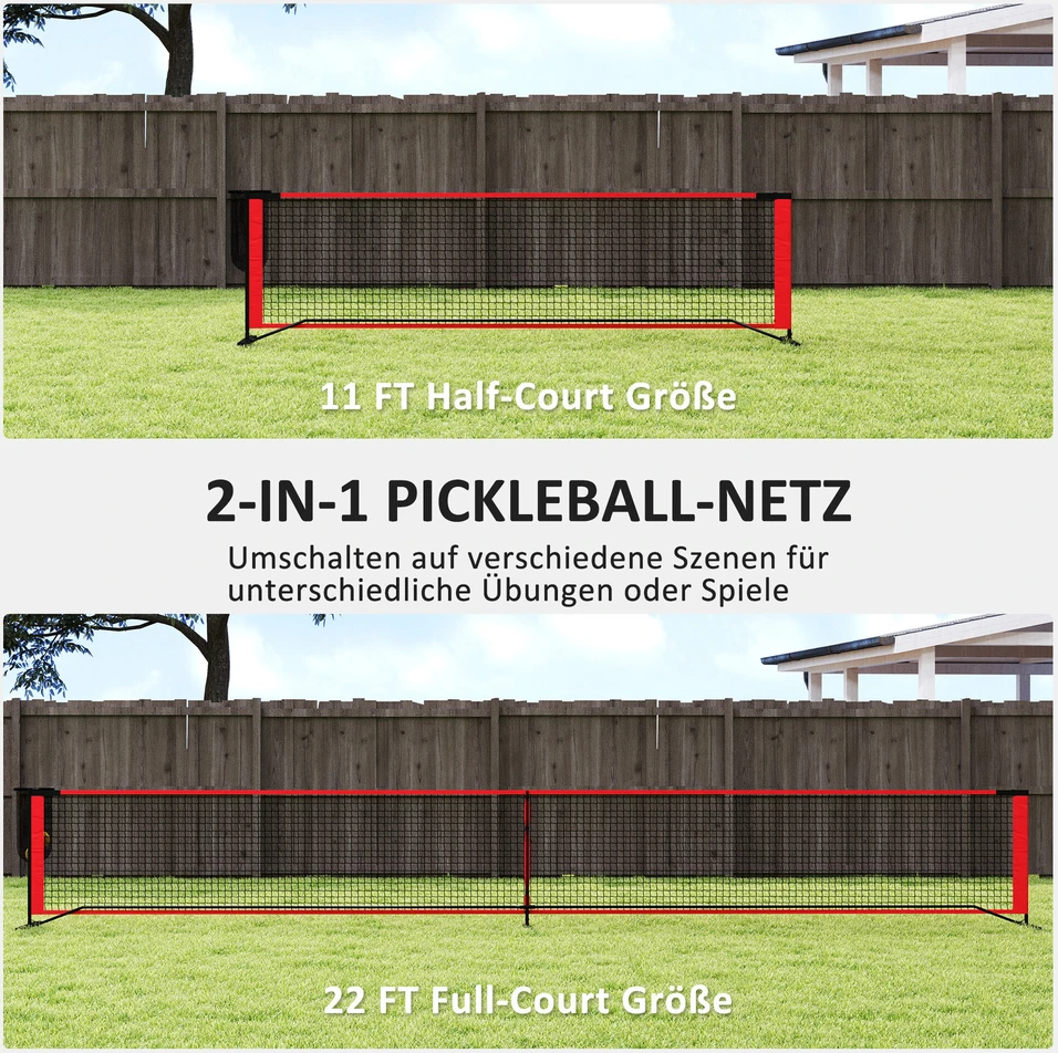 SPORTNOW nešiojamas pickleball tinklo rinkinys, 6,7 m pickleball sistema su tinklu, aikštelės žymėjimo rinkiniu, kamuoliukų rinktuvu, keturiais kamuoliukais ir krepšiu nešiojimui, laukui, įvažiavimui