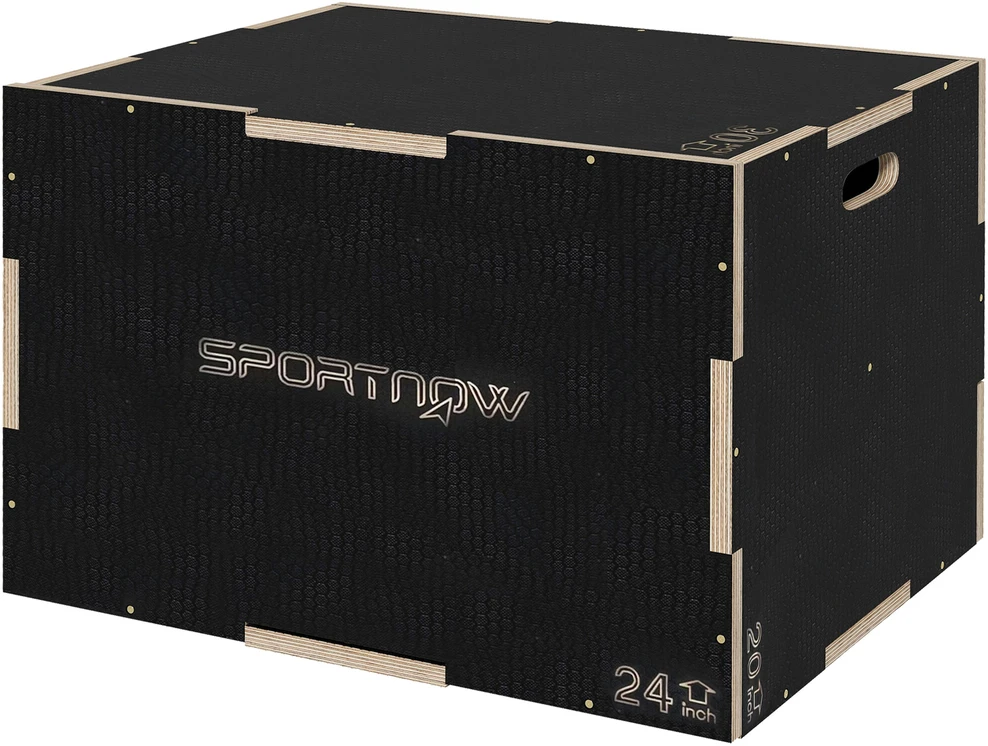 SPORTNOW šuolių dėžė, 3-in-1 plyometrinė medinė dėžė su rankenomis, platforma šuoliams namuose ir sporto salėje, juoda