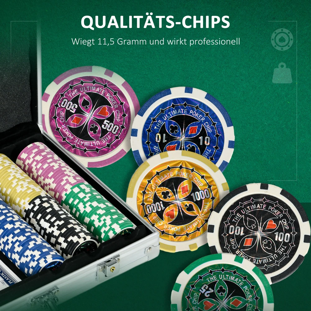 SPORTNOW pokerio rinkinys lagamine, 300 žetonų, 11,5 g, pilnas komplektas, su užraktu, 2 kortų kaladės, 5 kauliukai, dalintojo ir aklų statymų mygtukai, sidabrinis