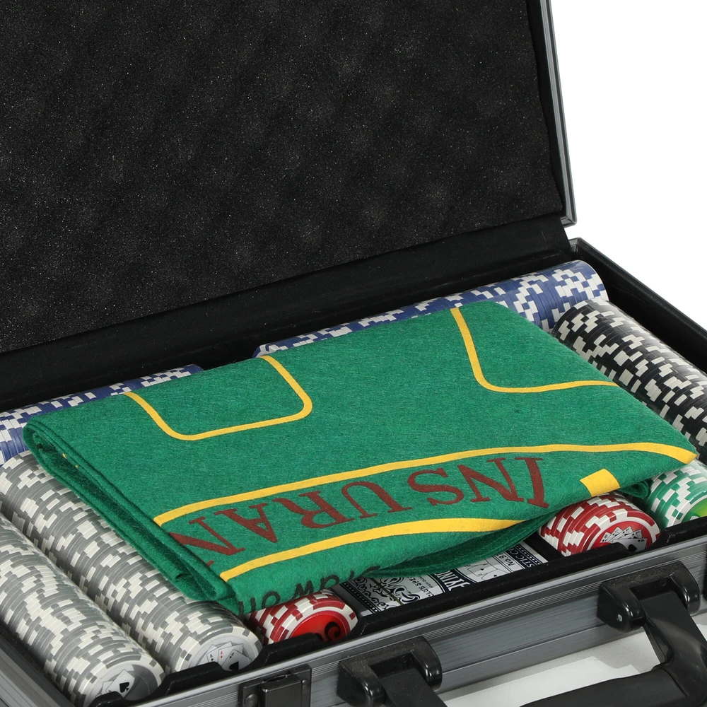 SPORTNOW pokerio lagaminas, pokerio komplektas su 400 žetonų, 11,5 g, 2 kortų kaladėmis, 5 kauliukais, dalintojo žetonu, žaidimų kilimėliu, aliumininiu lagaminu