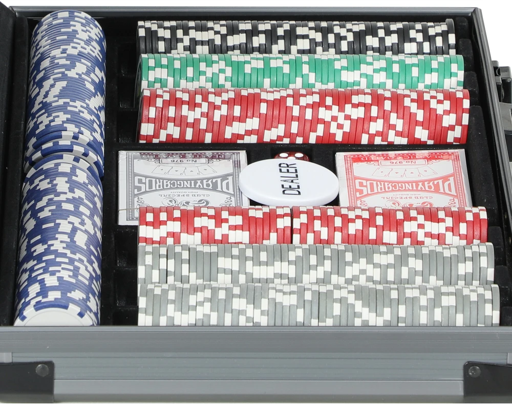 SPORTNOW pokerio lagaminas, pokerio komplektas su 400 žetonų, 11,5 g, 2 kortų kaladėmis, 5 kauliukais, dalintojo žetonu, žaidimų kilimėliu, aliumininiu lagaminu