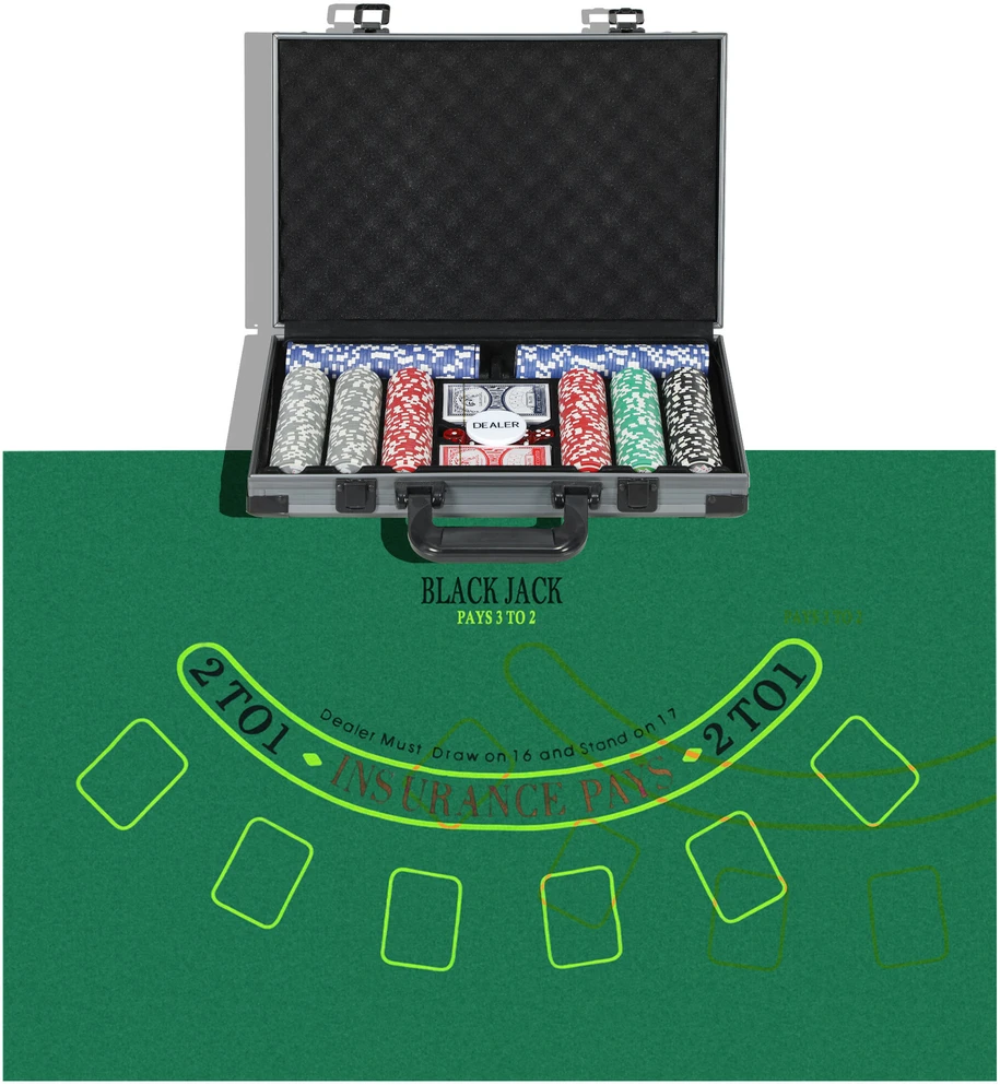 SPORTNOW pokerio lagaminas, pokerio komplektas su 400 žetonų, 11,5 g, 2 kortų kaladėmis, 5 kauliukais, dalintojo žetonu, žaidimų kilimėliu, aliumininiu lagaminu