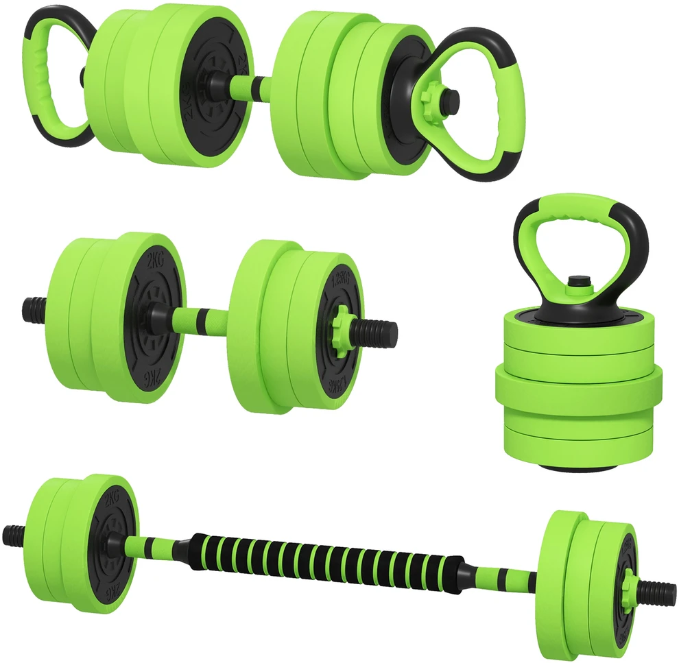 SPORTNOW 4-in-1 hantelių rinkinys, 20 kg, reguliuojami svarmenys, štanga, virdulys (kettlebell), atsispaudimų rankenos, profesionaliam jėgos treniruočių ir svorių kilnojimo sportui namuose