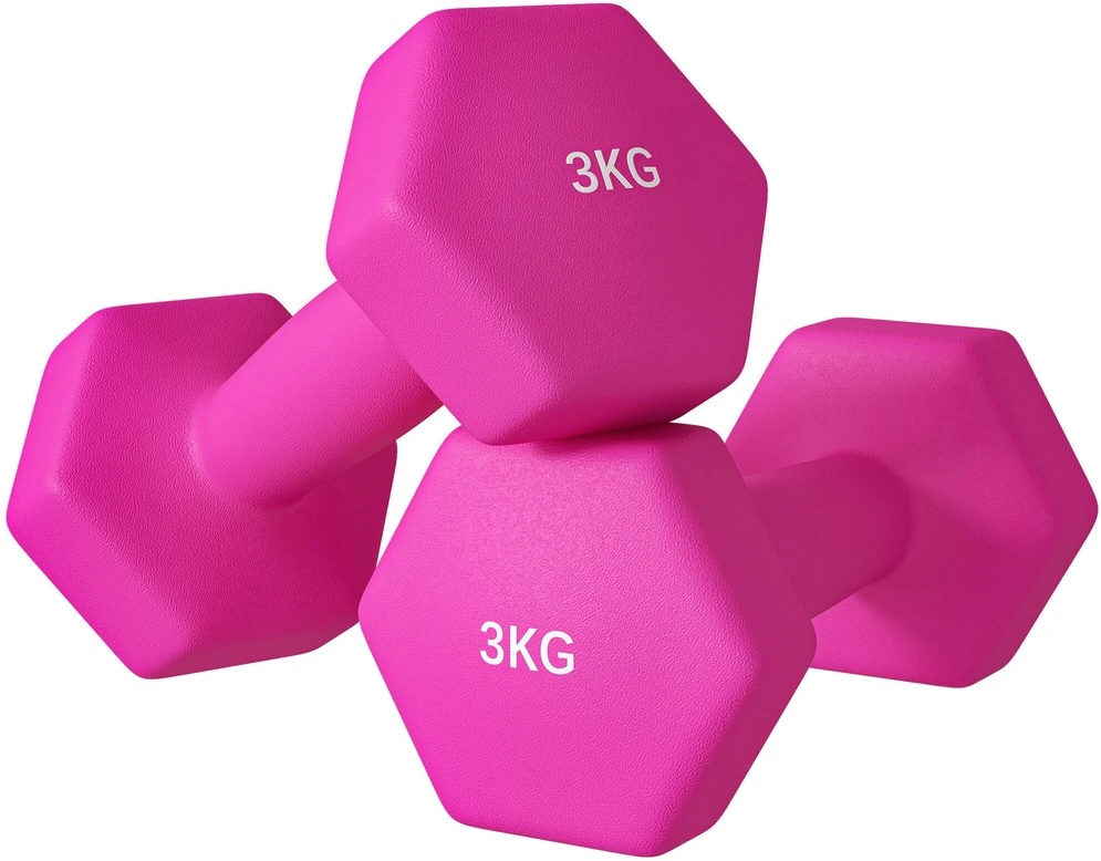 SPORTNOW 2 hantelių rinkinys 2 x 3kg hantelių rinkinys, šešiakampių hantelių rinkinys, pritaikytas grindims, skirtas jėgos treniruotėms namuose, rožinės spalvos
