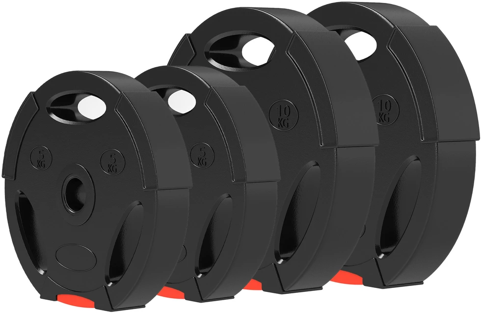 SPORTNOW 4 dalių svorių rinkinys, 2 x 5kg / 10 kg svoriai, svorių diskų rinkinys, svorių diskai 2,5 cm skersmens štangai, Ø 30 mm skylė, juodi